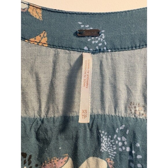 Free People Tuscan Dreams Teal Floral Long Sleeve Tunic Mini Dress Flowy XS - Picture 4 of 7